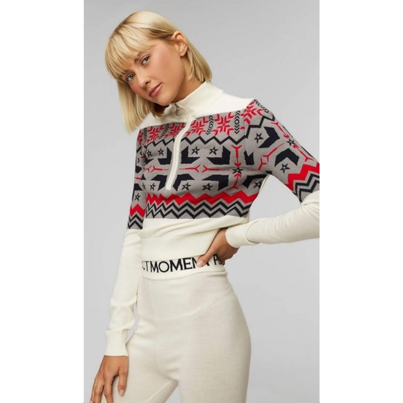 NEW Perfect Moment Nordic Half Zip Sweater in Snow White Size Large Ski Bunny - Picture 1 of 13